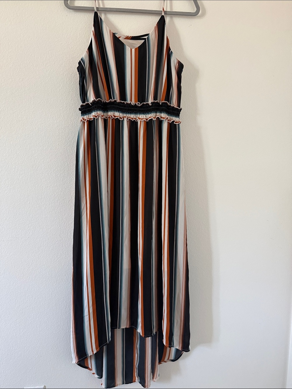 Maurices Black, White, Rust & Teal Striped High-Low Dress